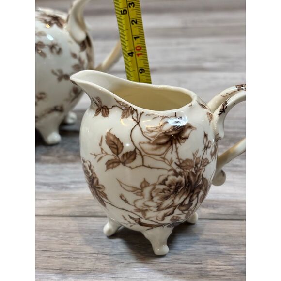 Brown Toile Collection Fine Porcelain Teapot Sugar Bowl and Creamer 3pc - Picture 11 of 14